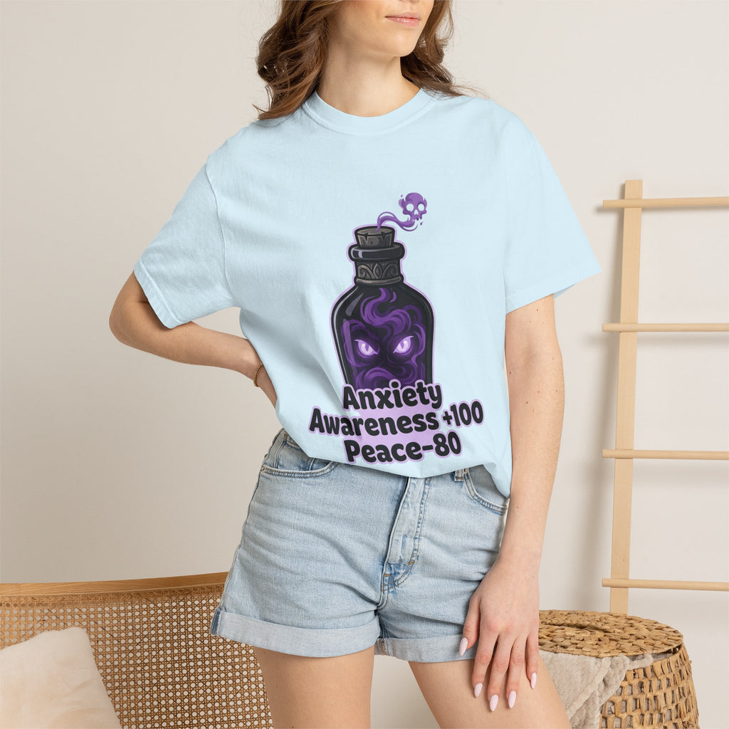 Anxiety Awareness Potion T-shirt | RPG Stat Style Mental Health Tee