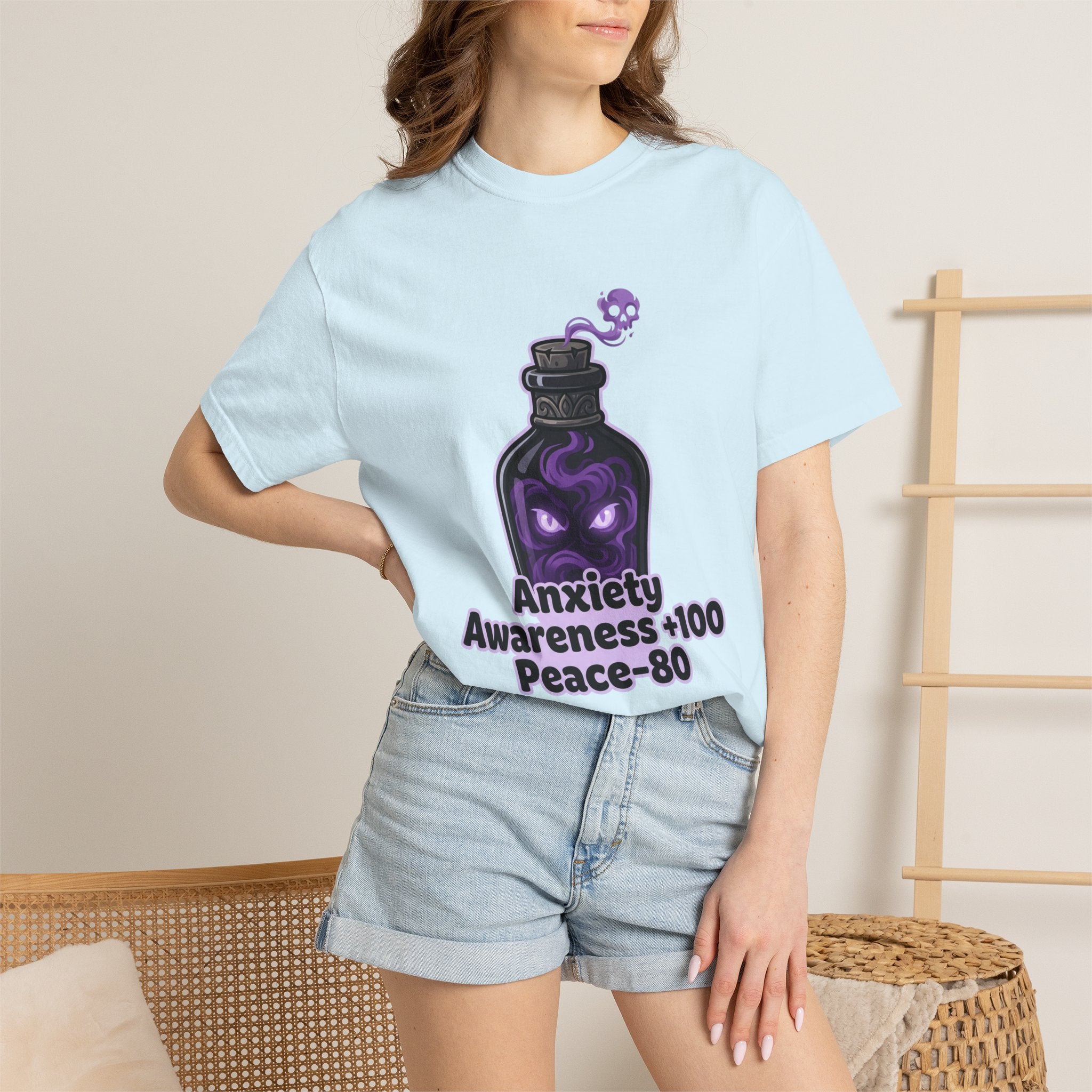 Anxiety Awareness Potion T-shirt | RPG Stat Style Mental Health Tee
