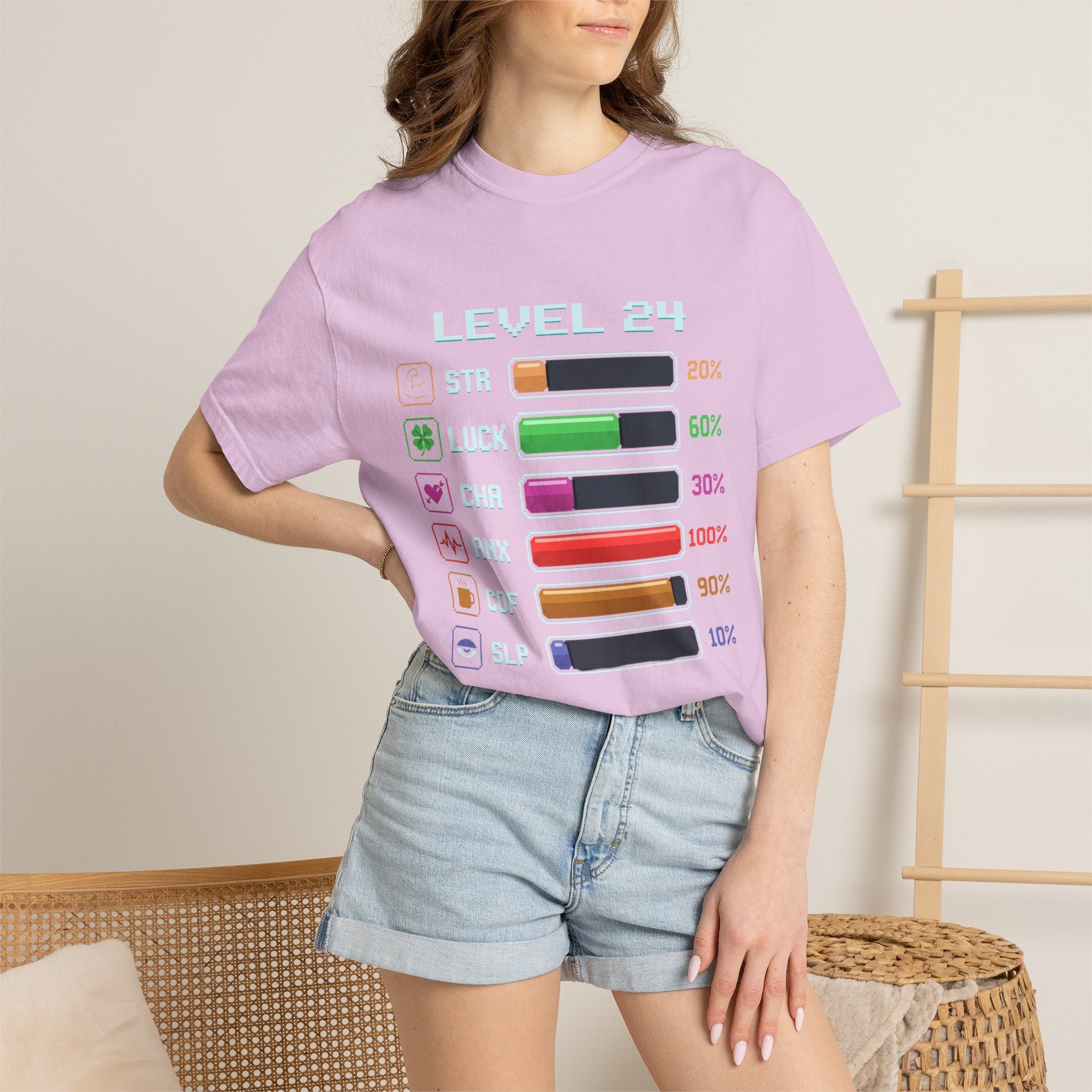 Level 24 Progress Bars T-shirt | Gamer Stats Tee, Birthday Level Shirt