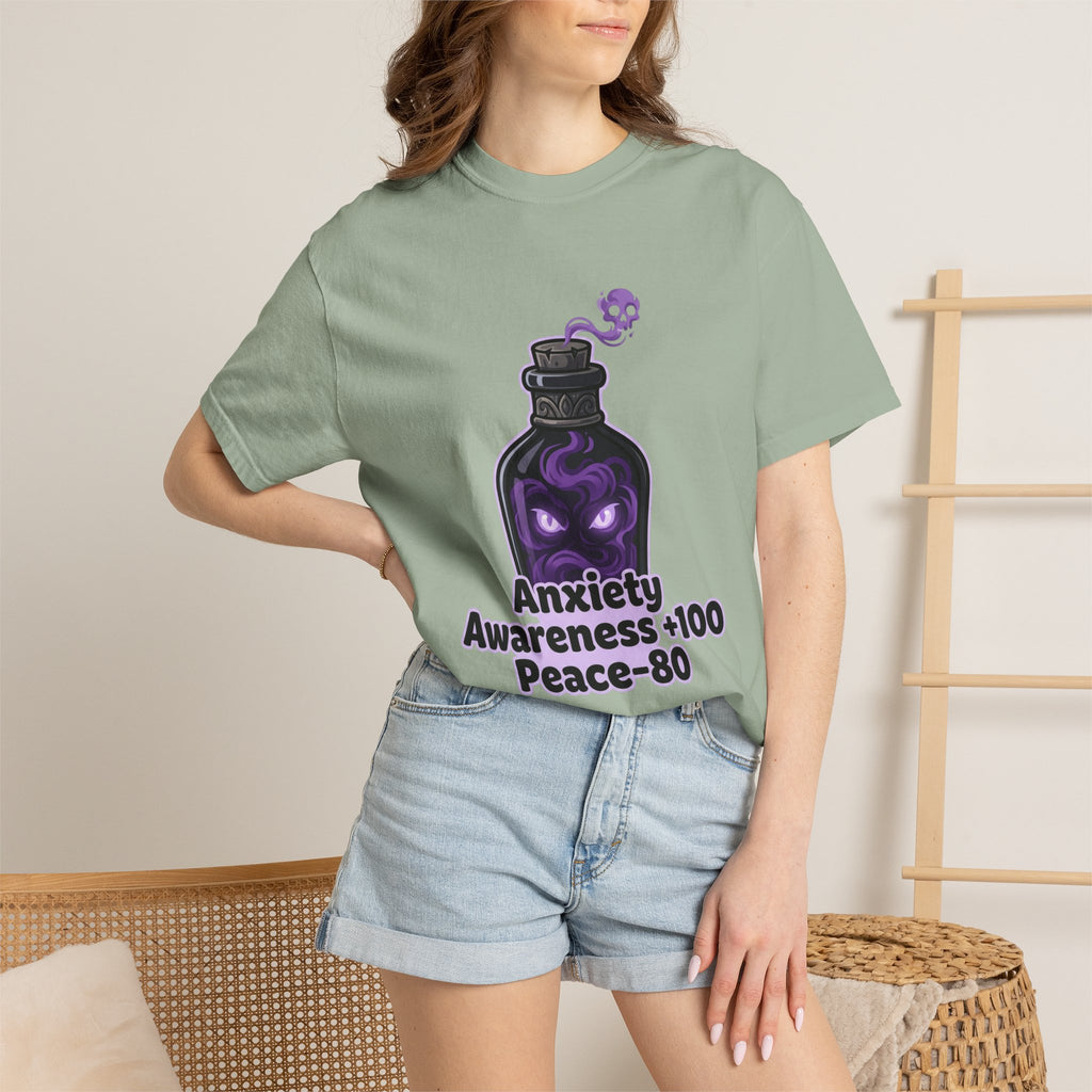 Anxiety Awareness Potion T-shirt | RPG Stat Style Mental Health Tee