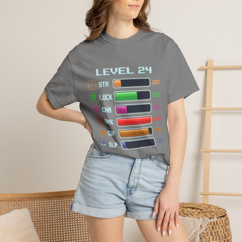 Level 24 Progress Bars T-shirt | Gamer Stats Tee, Birthday Level Shirt