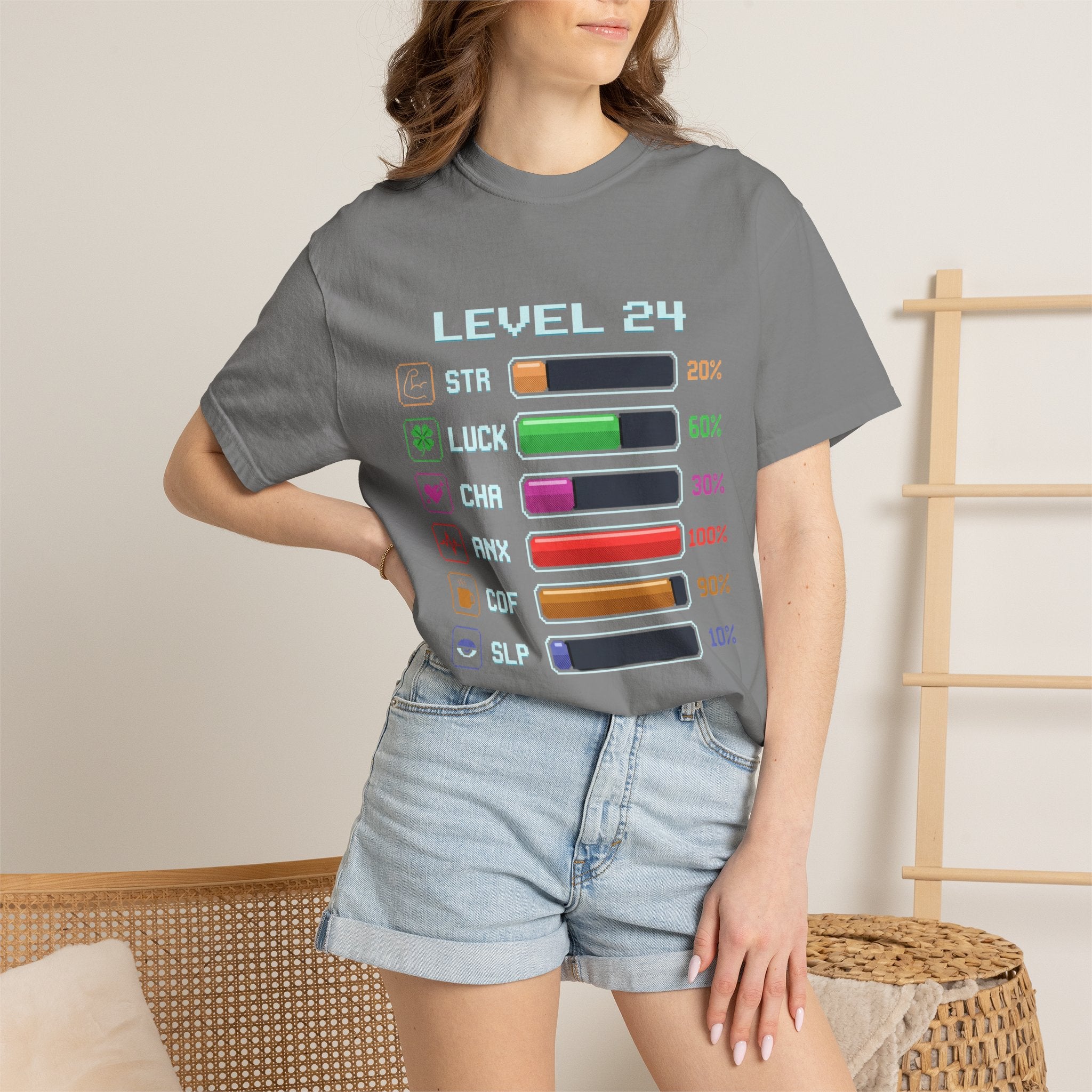 Level 24 Progress Bars T-shirt | Gamer Stats Tee, Birthday Level Shirt