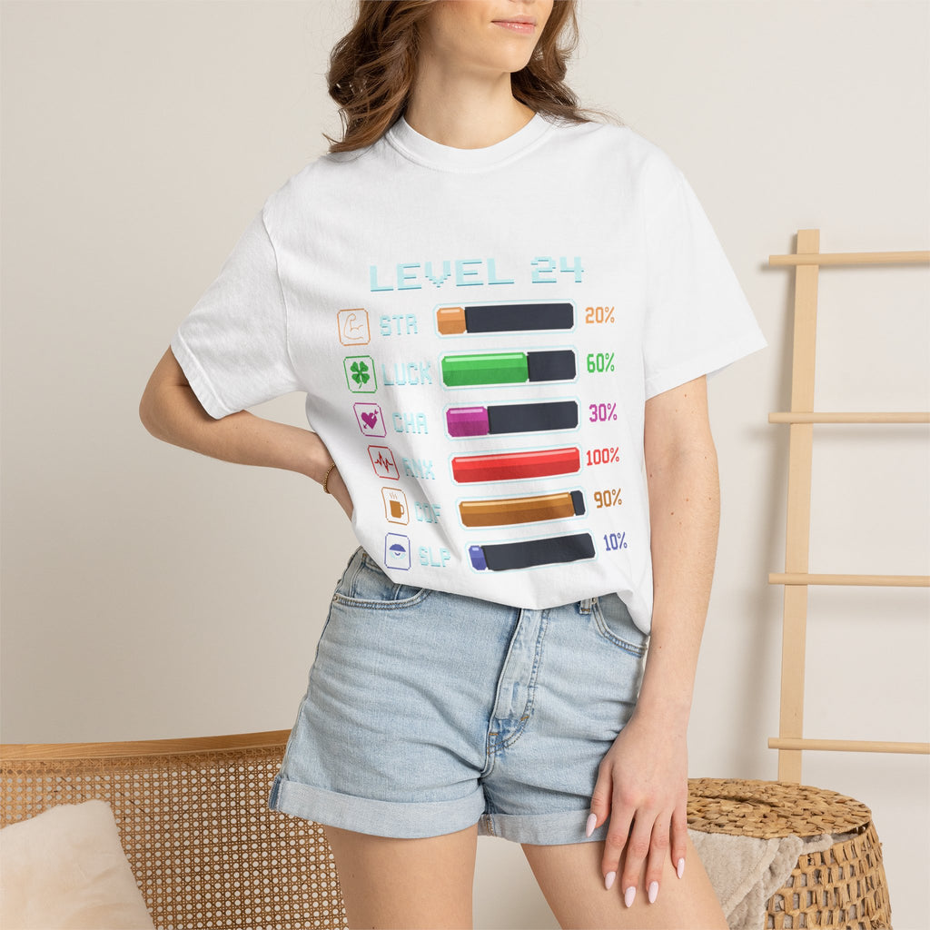 Level 24 Progress Bars T-shirt | Gamer Stats Tee, Birthday Level Shirt