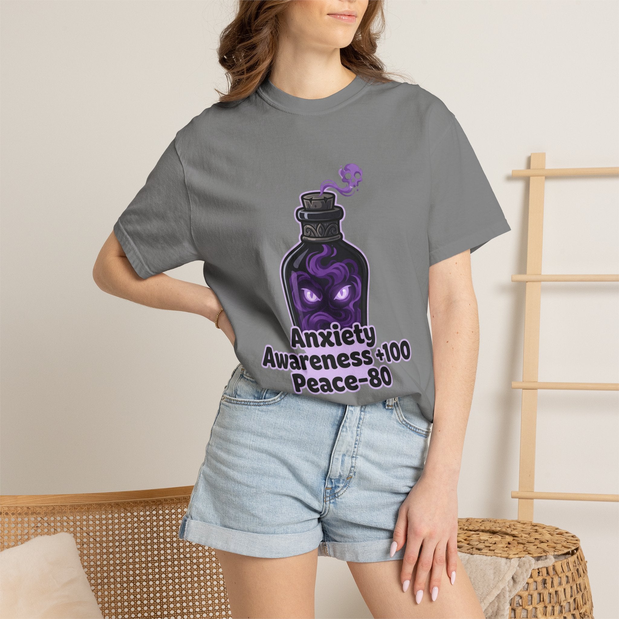Anxiety Awareness Potion T-shirt | RPG Stat Style Mental Health Tee