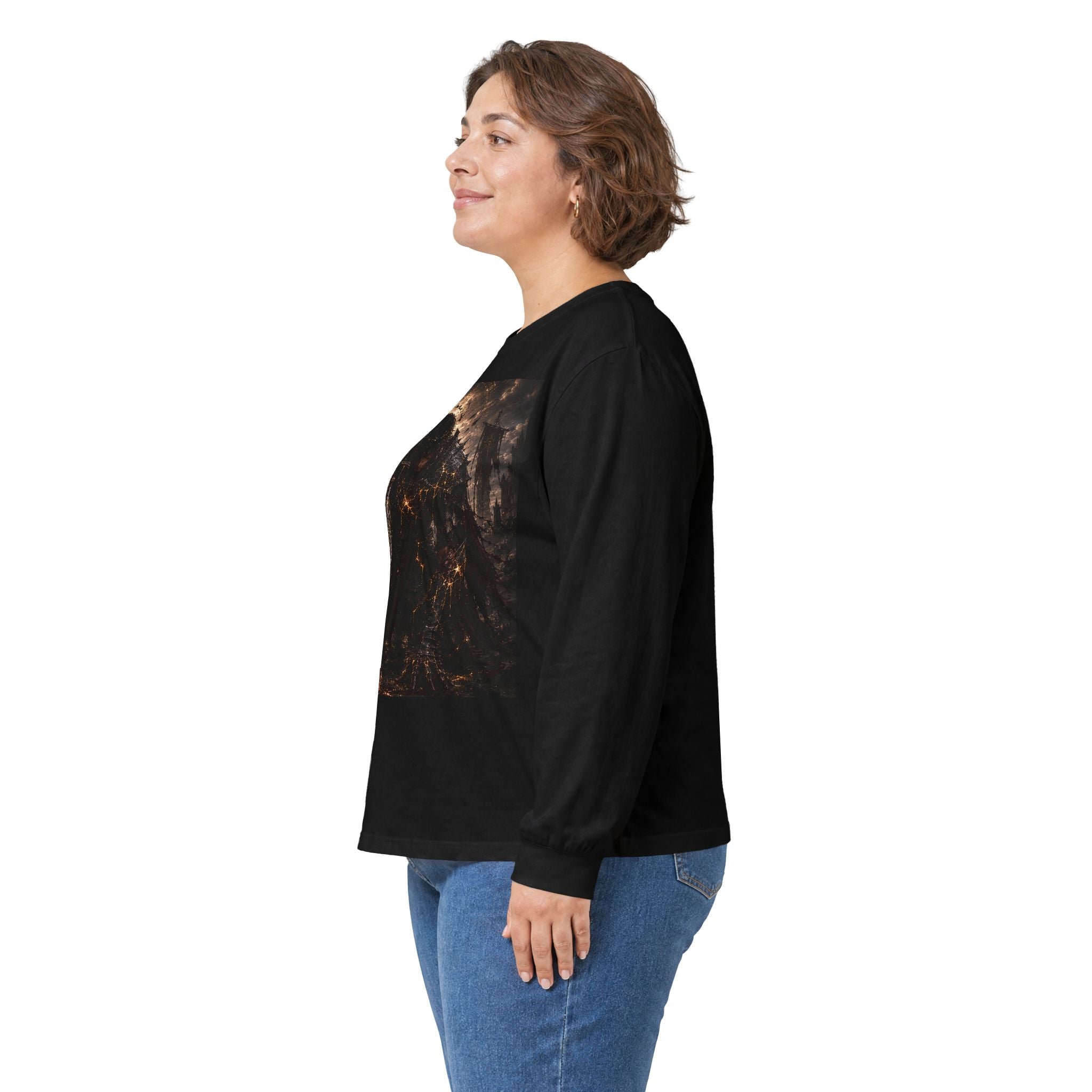 Grim Reaper Knight Illustration Long Sleeve Tee | Dark Fantasy Quote Backprint