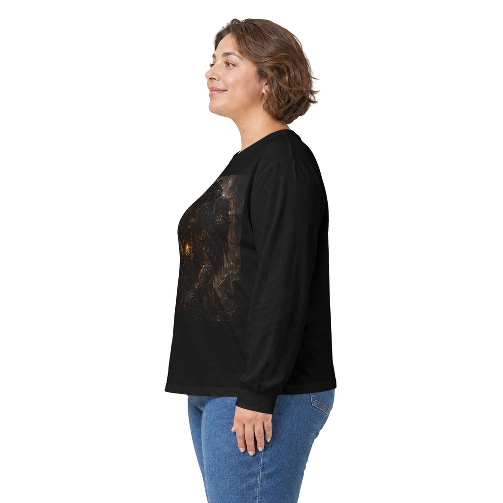 Dark Burden Dwarven Artwork Long Sleeve Tee | Gothic Fantasy, Illustrated CHampion