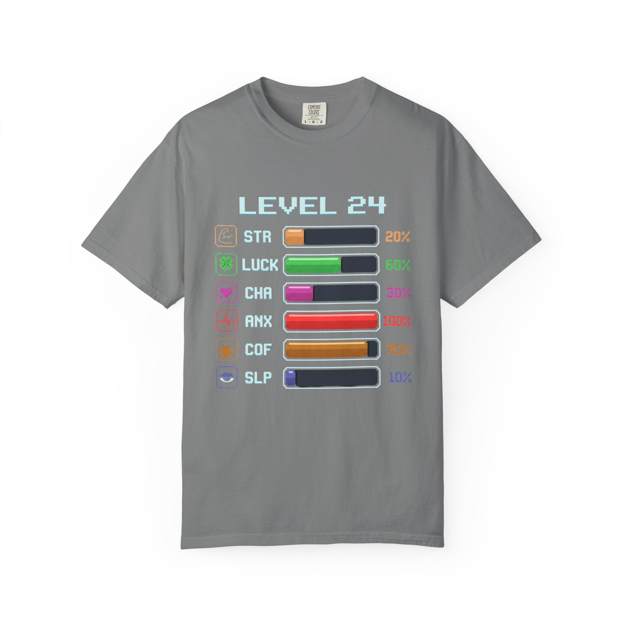 Level 24 Progress Bars T-shirt | Gamer Stats Tee, Birthday Level Shirt
