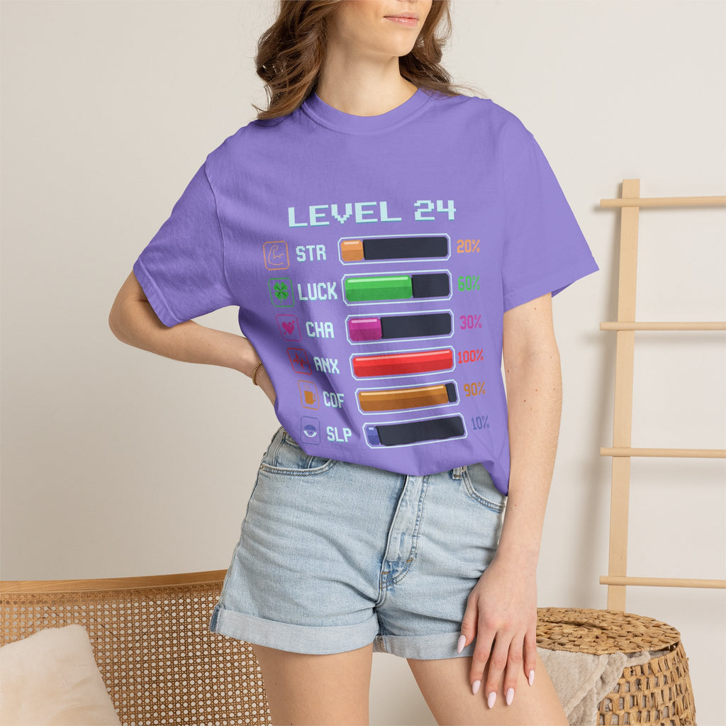 Level 24 Progress Bars T-shirt | Gamer Stats Tee, Birthday Level Shirt