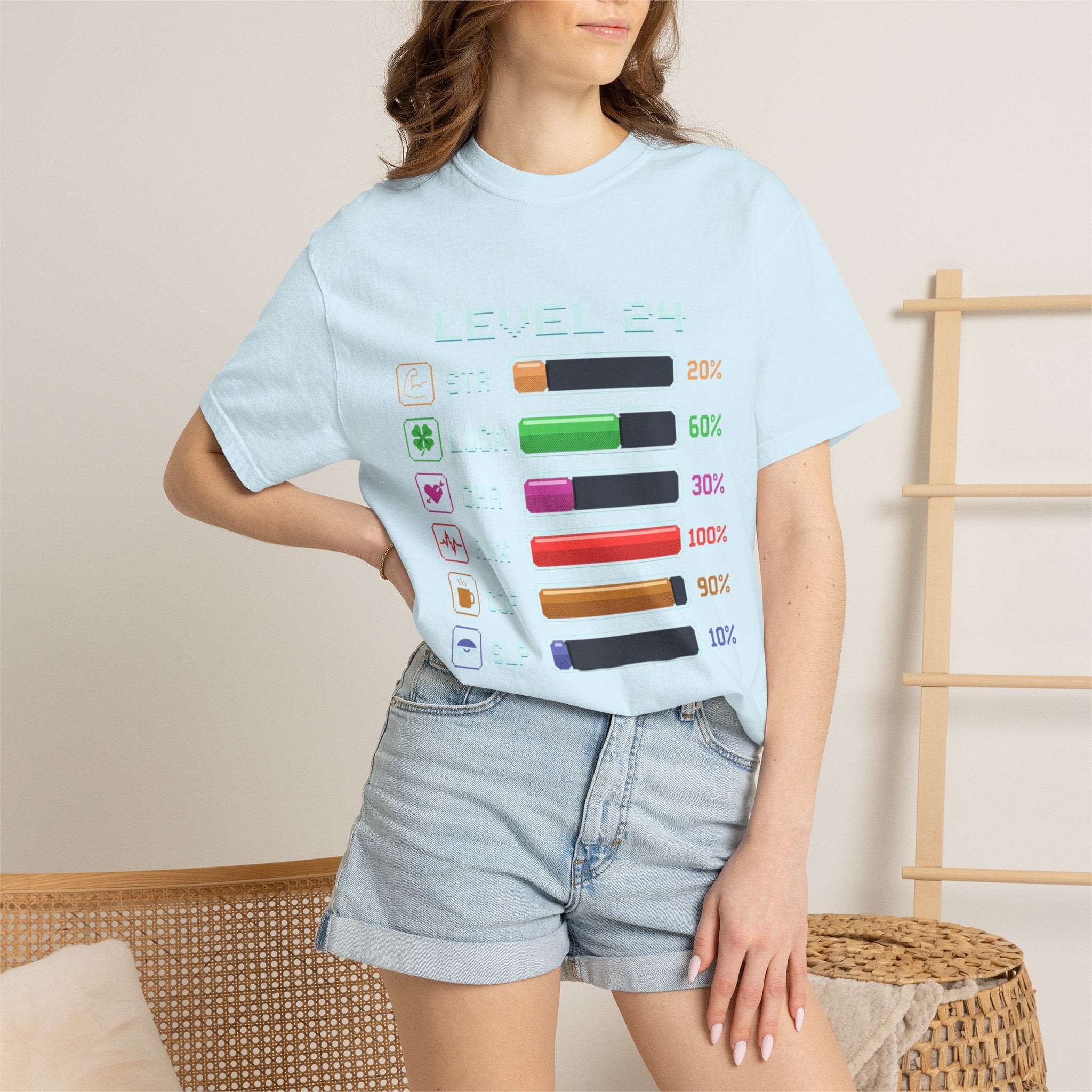 Level 24 Progress Bars T-shirt | Gamer Stats Tee, Birthday Level Shirt
