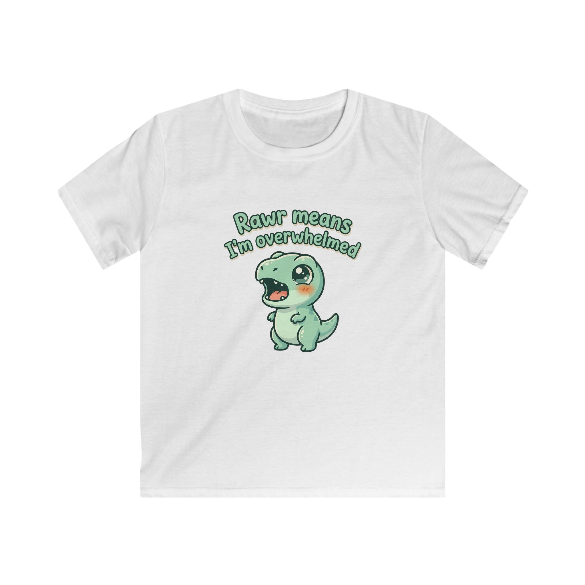 Overwhelmed Cute Dino Kids Tee | Funny Dinosaur Illustration