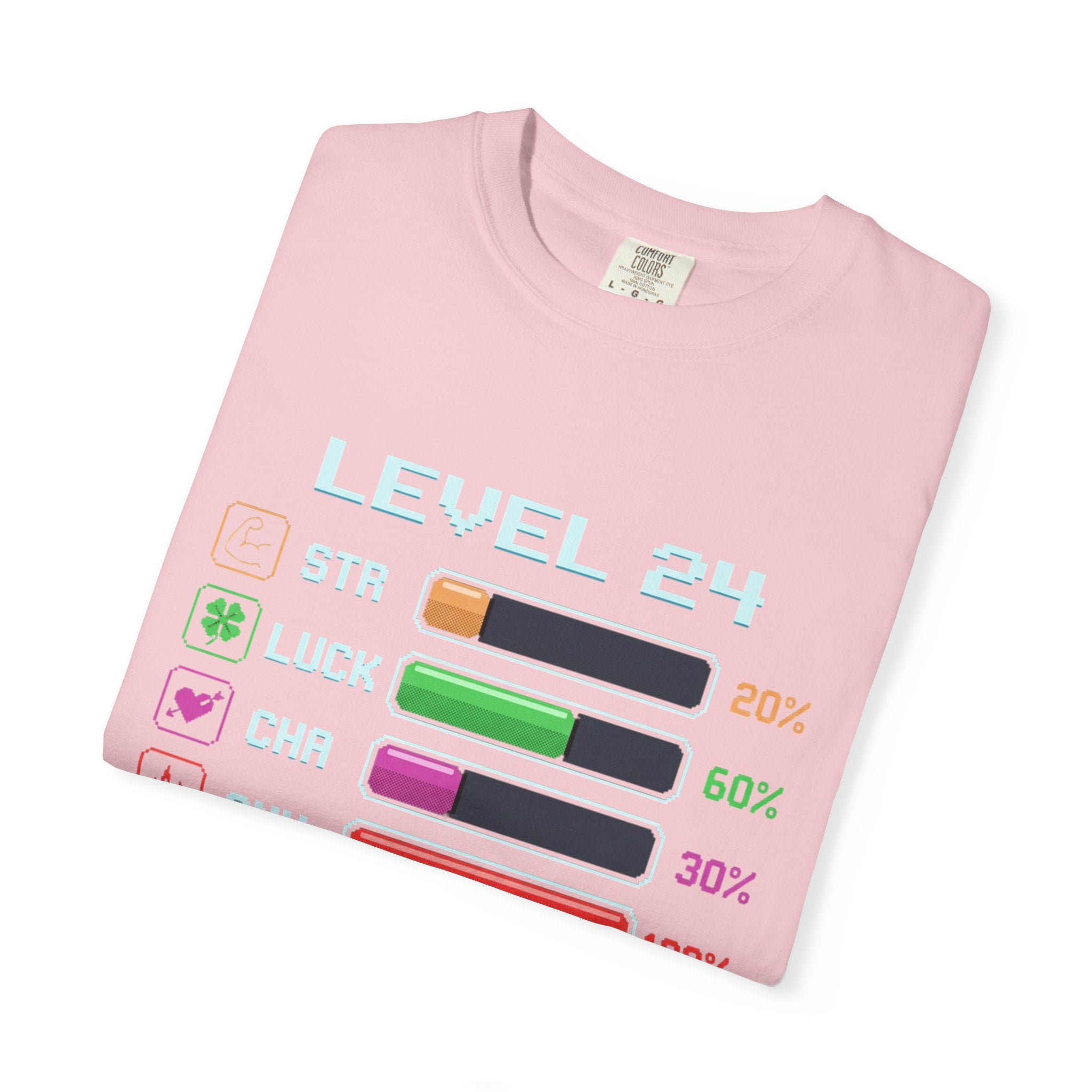 Level 24 Progress Bars T-shirt | Gamer Stats Tee, Birthday Level Shirt