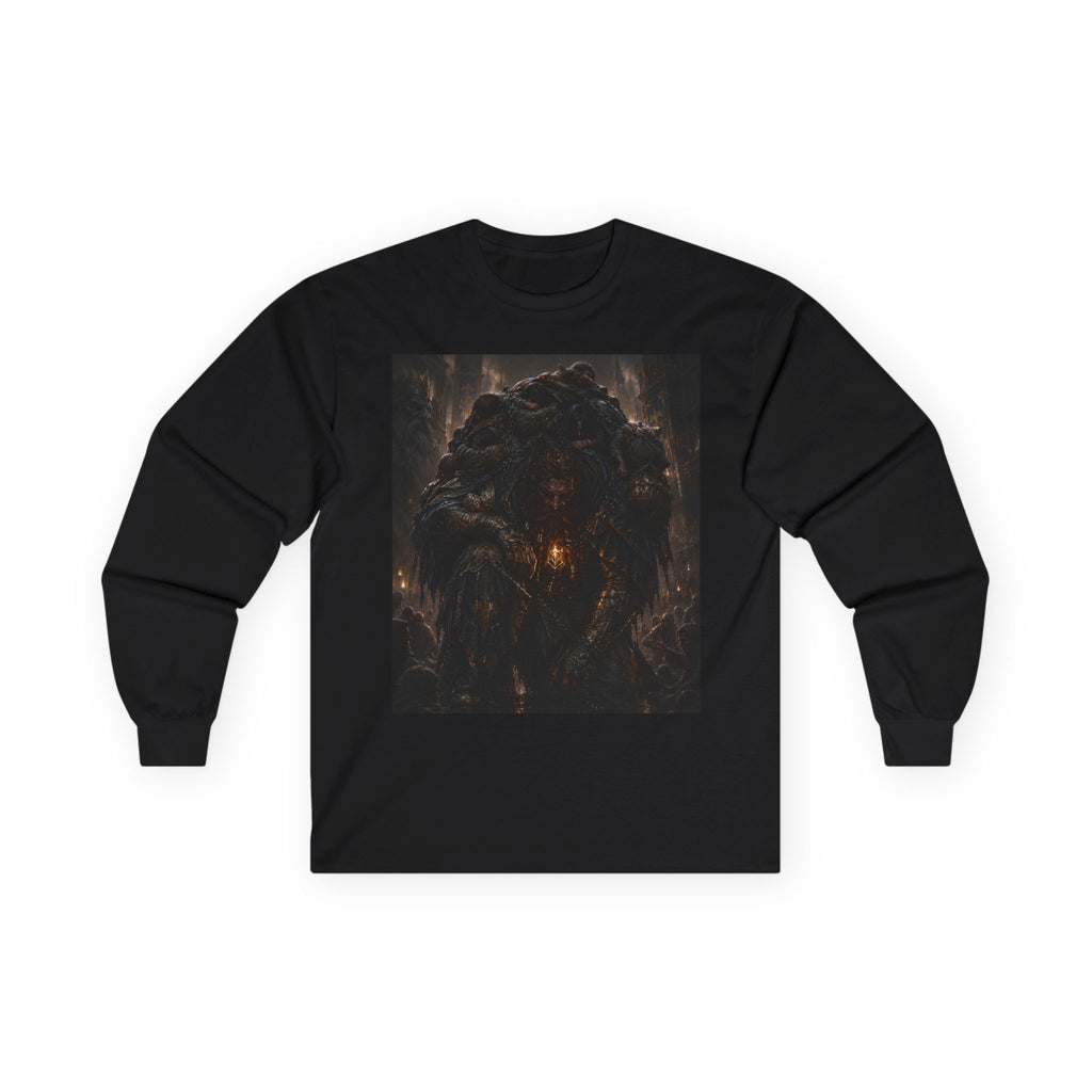 Dark Burden Dwarven Artwork Long Sleeve Tee | Gothic Fantasy, Illustrated CHampion