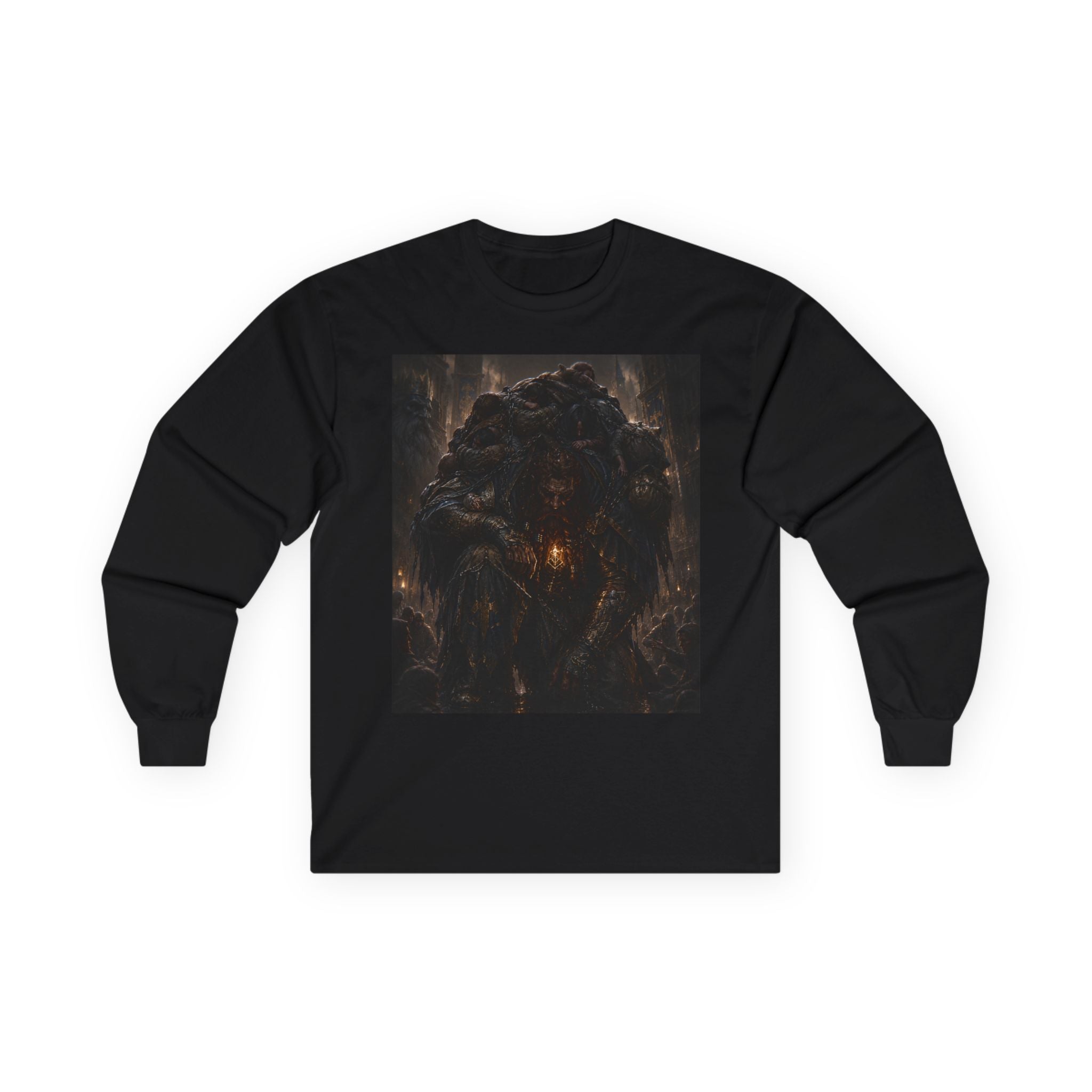 Dark Burden Dwarven Artwork Long Sleeve Tee | Gothic Fantasy, Illustrated CHampion