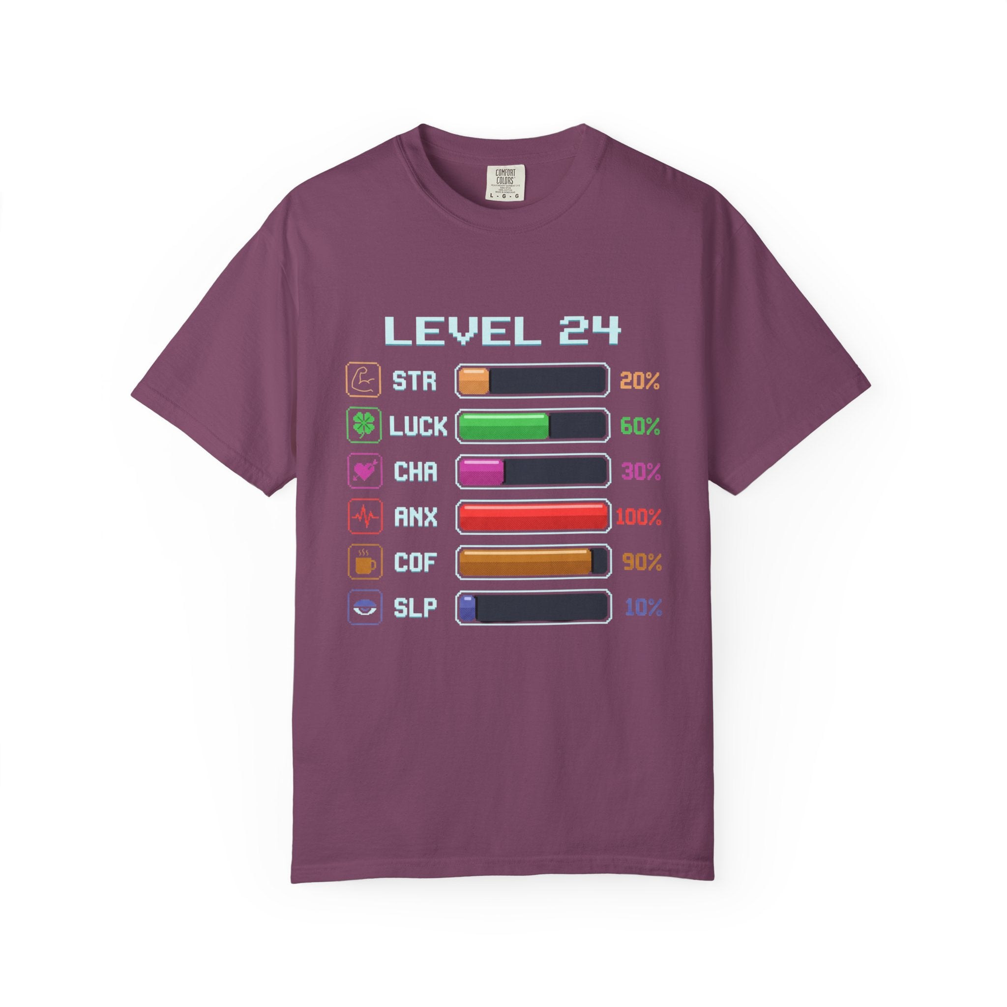 Level 24 Progress Bars T-shirt | Gamer Stats Tee, Birthday Level Shirt