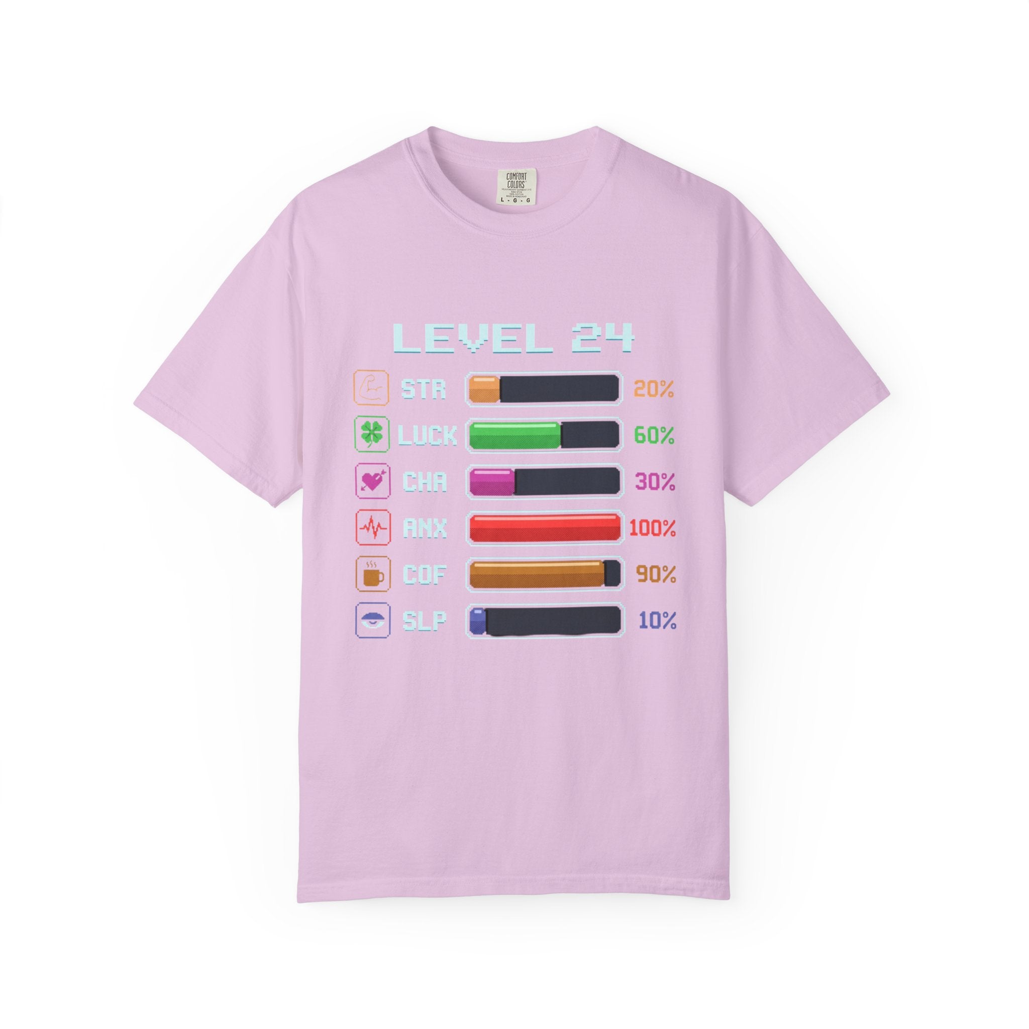 Level 24 Progress Bars T-shirt | Gamer Stats Tee, Birthday Level Shirt