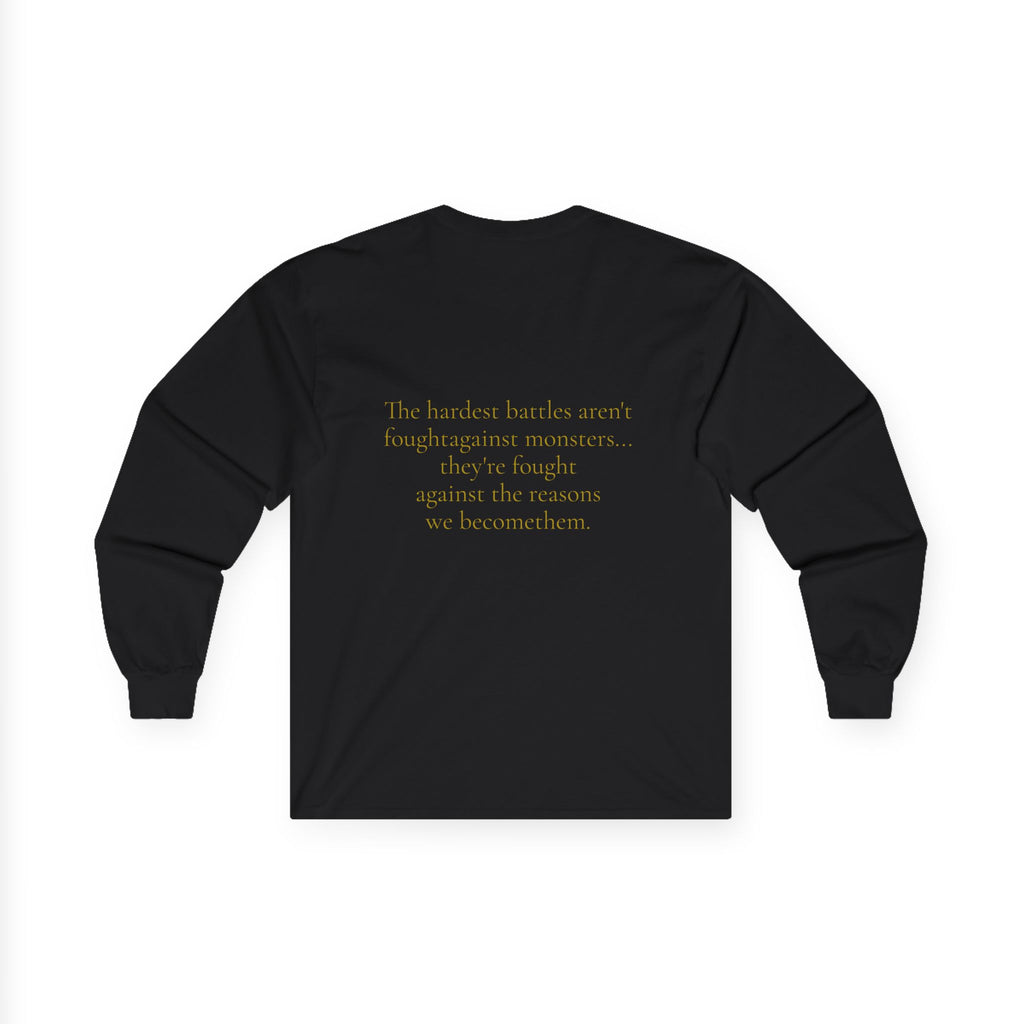 Grim Reaper Knight Illustration Long Sleeve Tee | Dark Fantasy Quote Backprint
