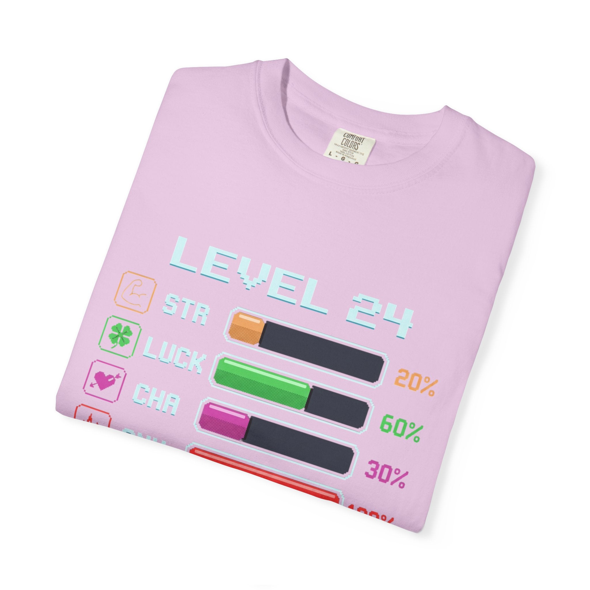 Level 24 Progress Bars T-shirt | Gamer Stats Tee, Birthday Level Shirt