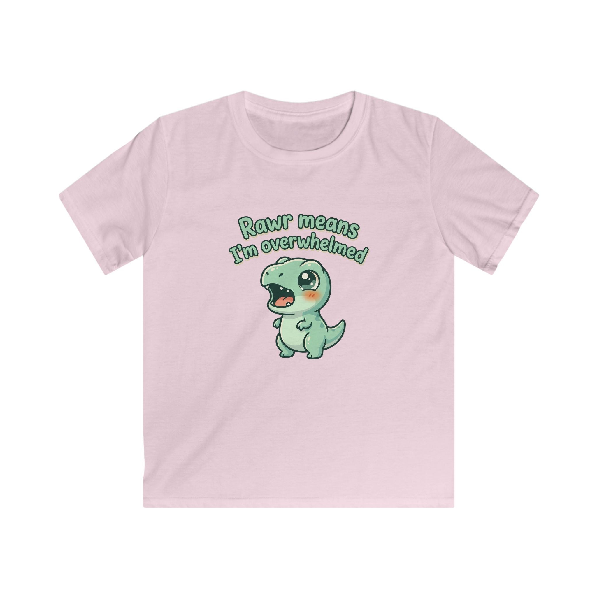 Overwhelmed Cute Dino Kids Tee | Funny Dinosaur Illustration