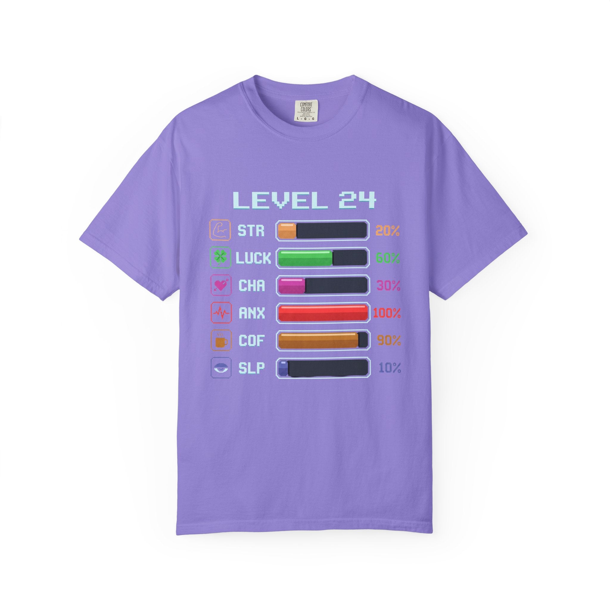 Level 24 Progress Bars T-shirt | Gamer Stats Tee, Birthday Level Shirt