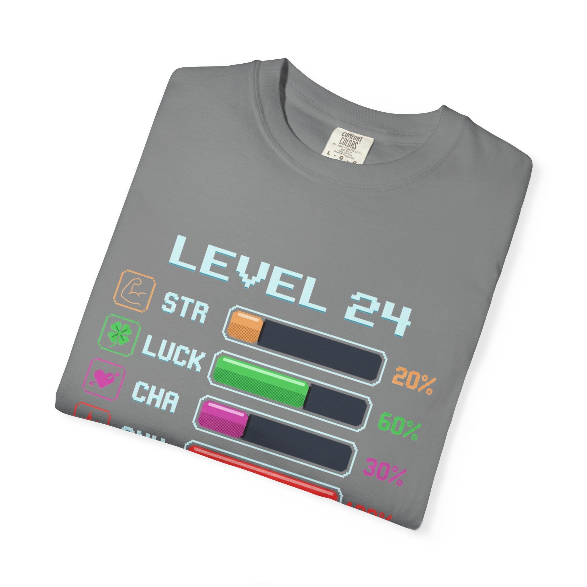 Level 24 Progress Bars T-shirt | Gamer Stats Tee, Birthday Level Shirt