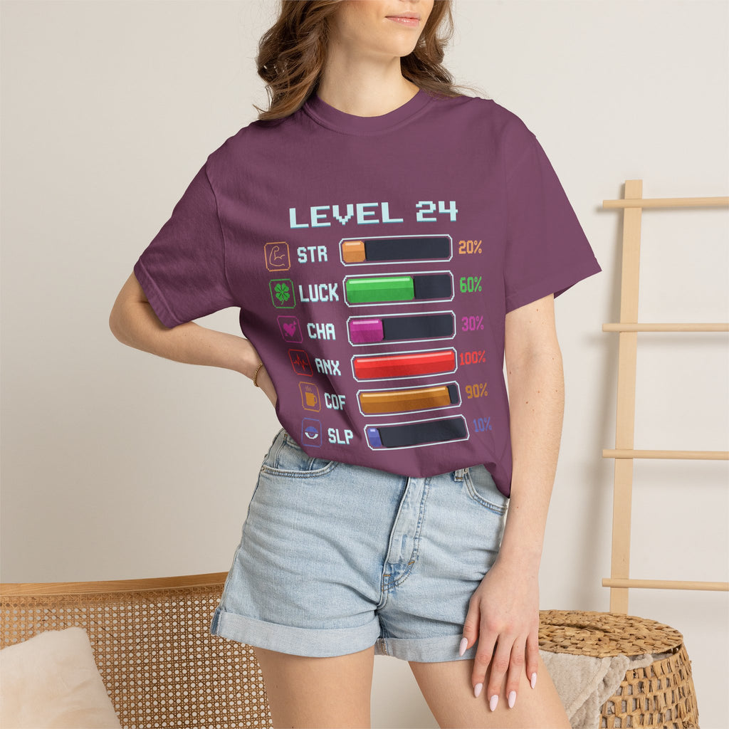 Level 24 Progress Bars T-shirt | Gamer Stats Tee, Birthday Level Shirt