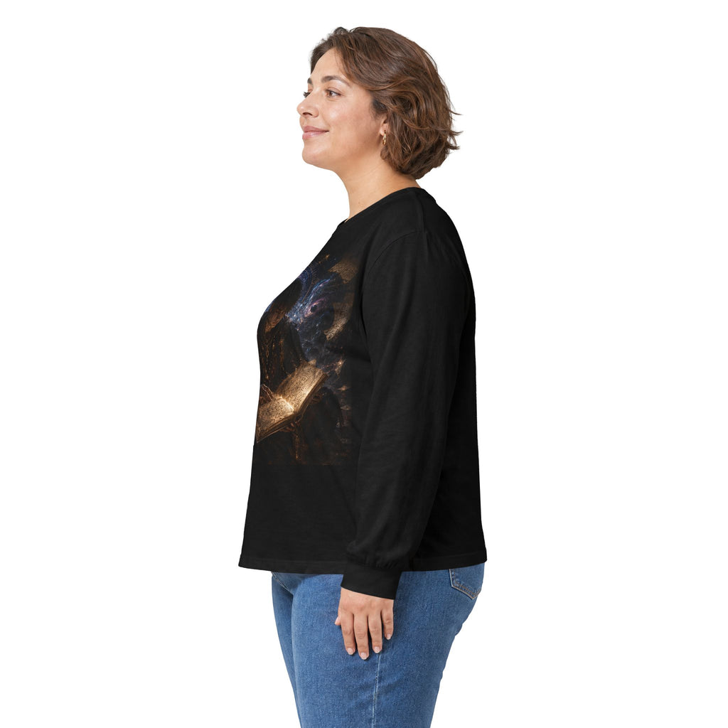 Child Reading Starry Book, Long Sleeve Tee | Mystic Night Illustration