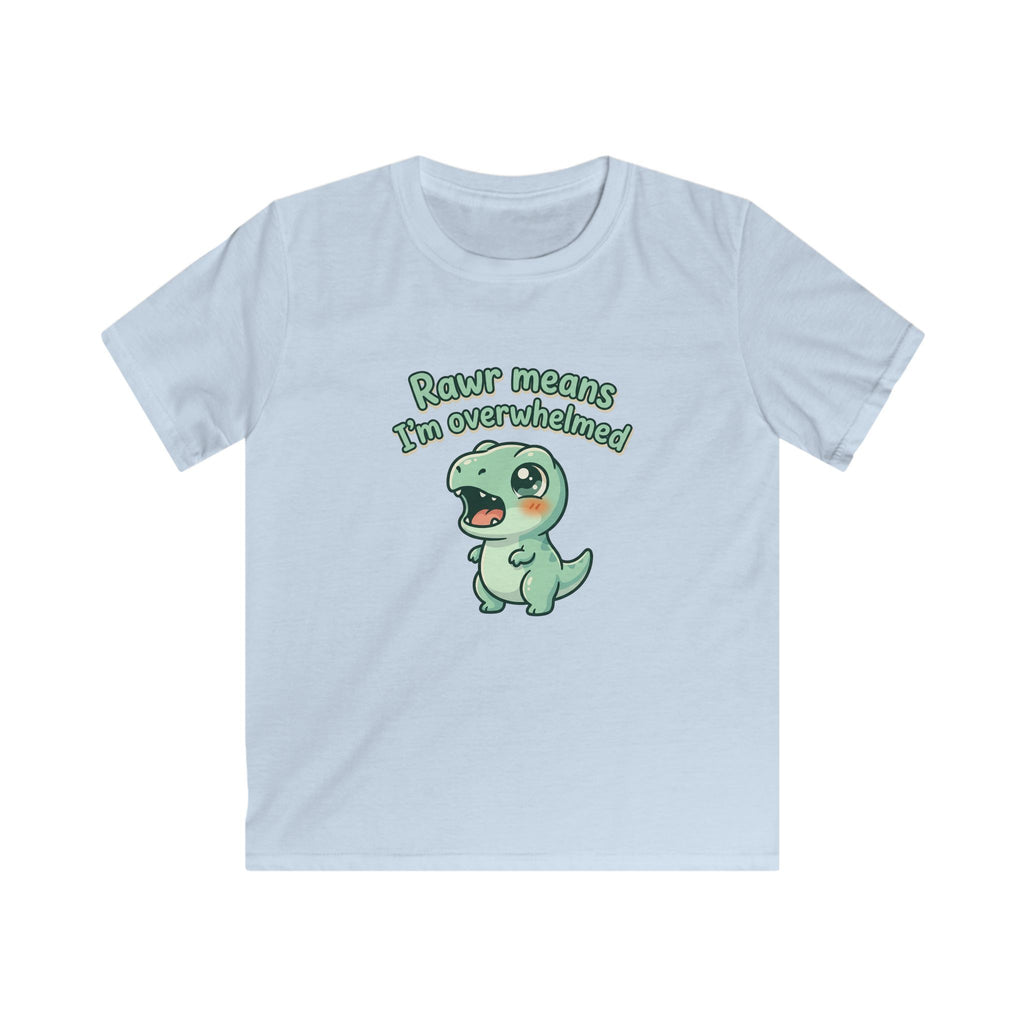 Overwhelmed Cute Dino Kids Tee | Funny Dinosaur Illustration