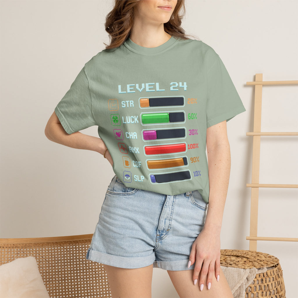 Level 24 Progress Bars T-shirt | Gamer Stats Tee, Birthday Level Shirt