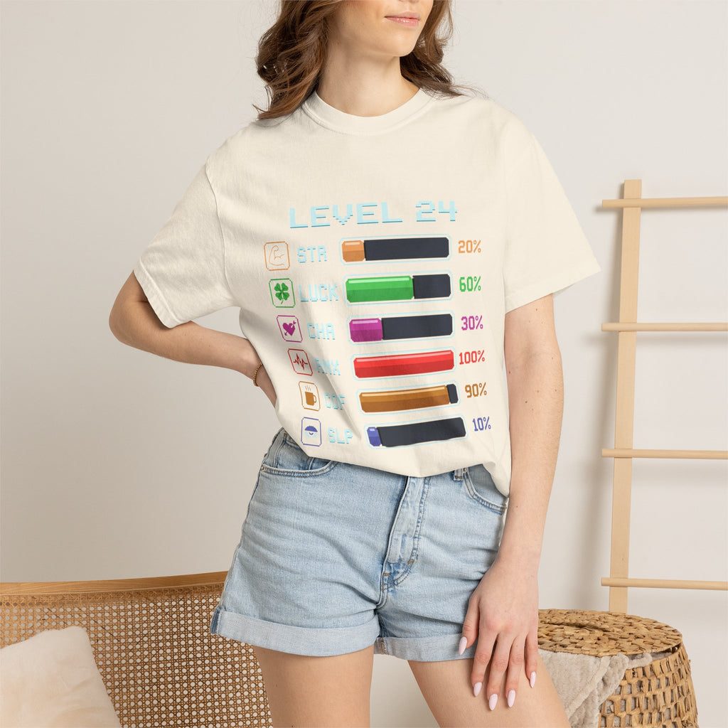Level 24 Progress Bars T-shirt | Gamer Stats Tee, Birthday Level Shirt