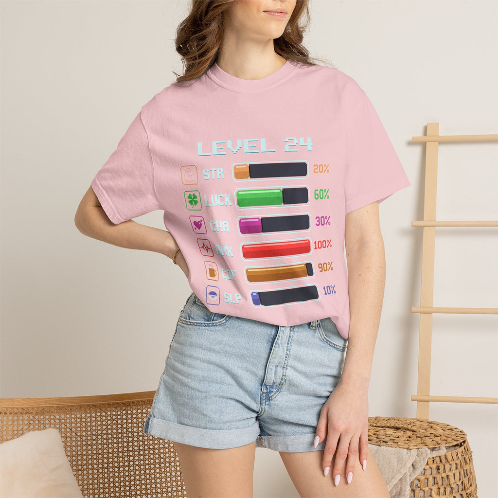 Level 24 Progress Bars T-shirt | Gamer Stats Tee, Birthday Level Shirt