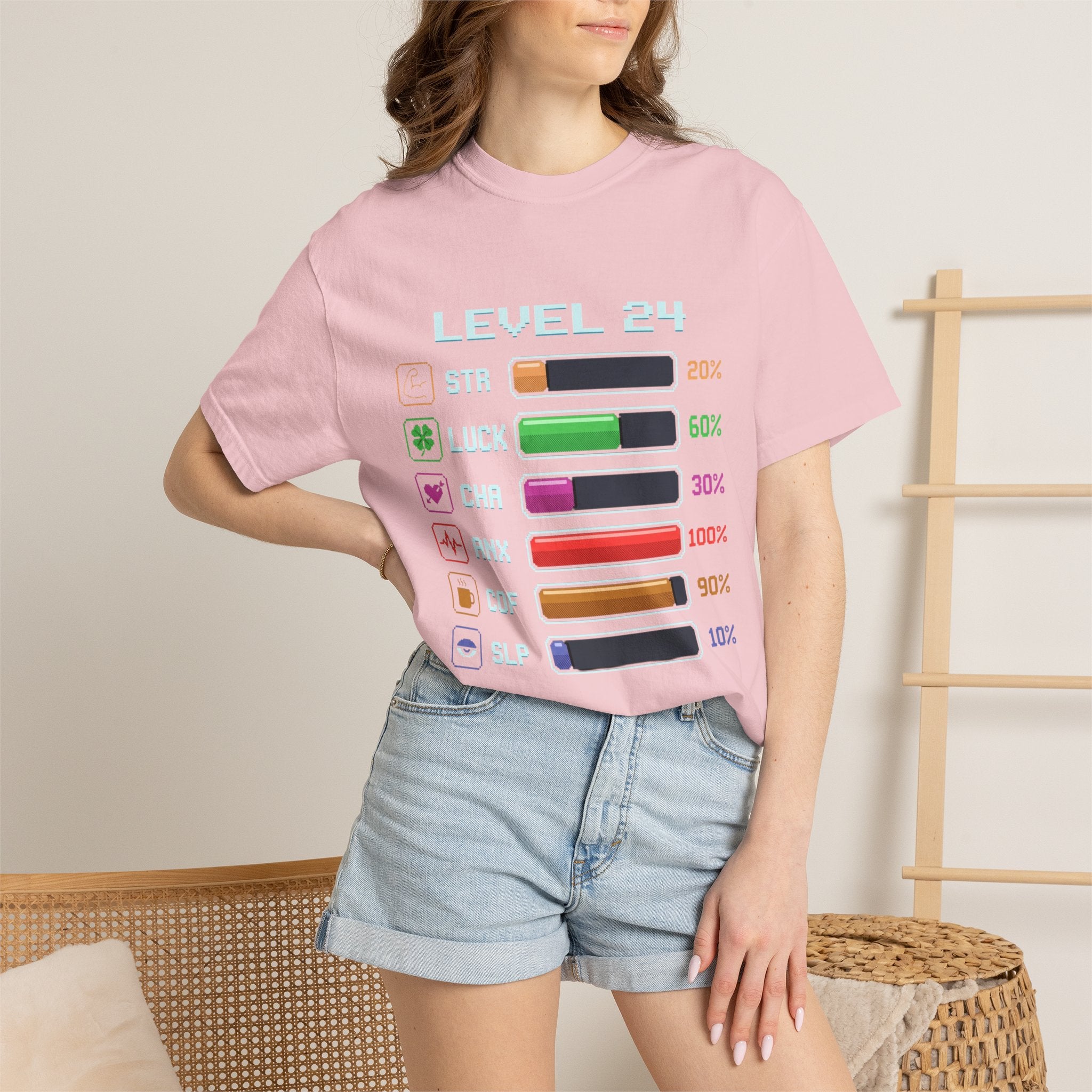 Level 24 Progress Bars T-shirt | Gamer Stats Tee, Birthday Level Shirt
