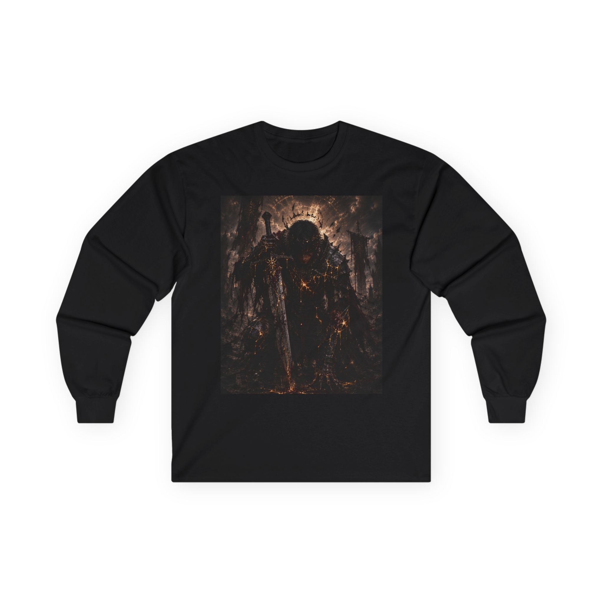 Grim Reaper Knight Illustration Long Sleeve Tee | Dark Fantasy Quote Backprint