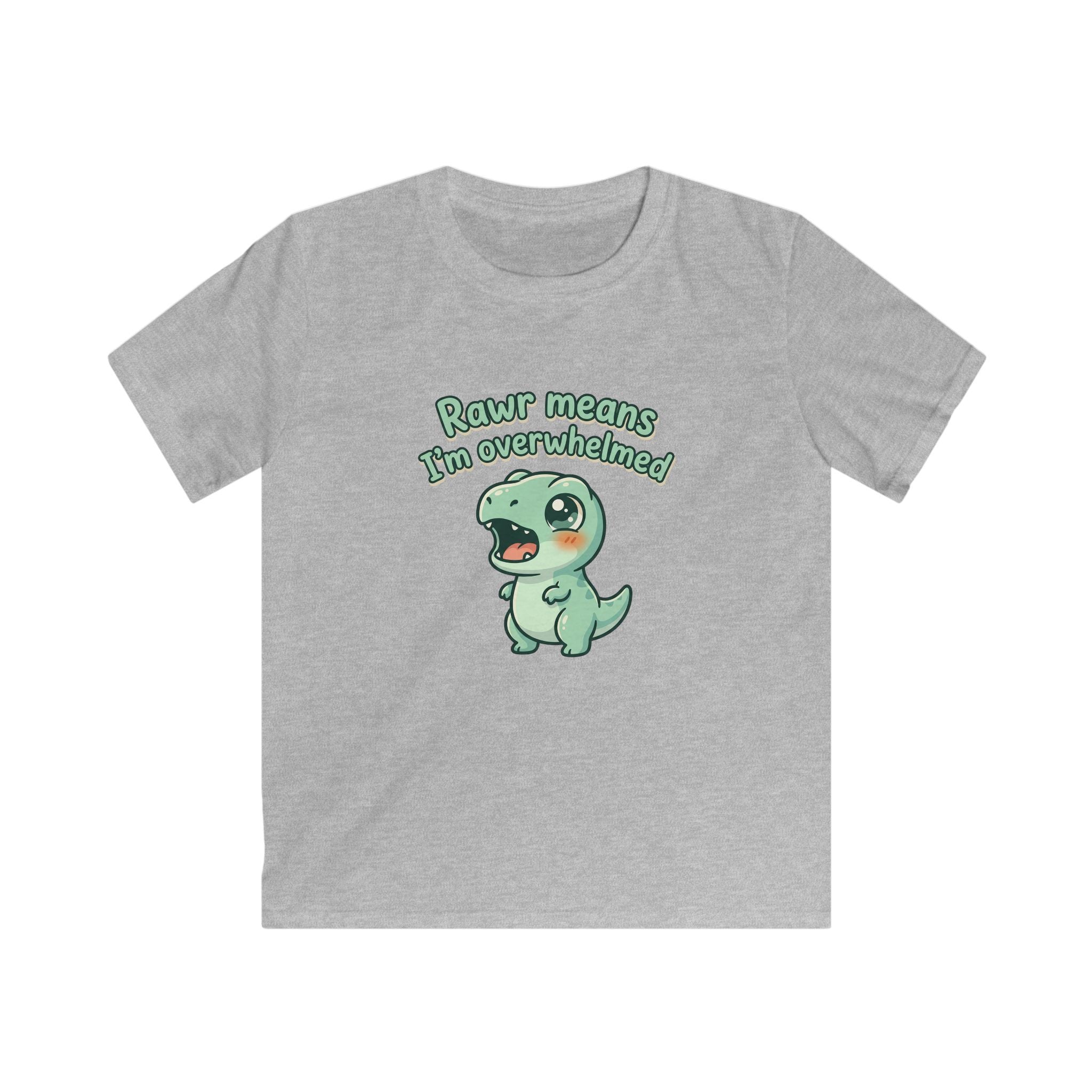 Overwhelmed Cute Dino Kids Tee | Funny Dinosaur Illustration