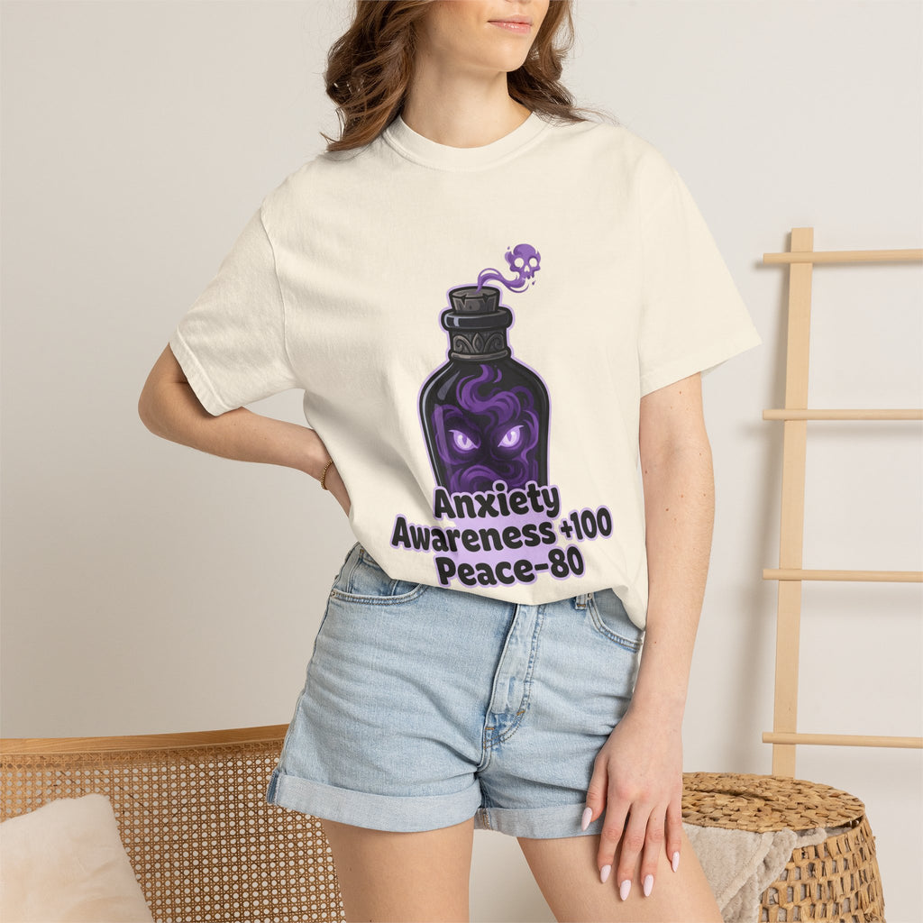 Anxiety Awareness Potion T-shirt | RPG Stat Style Mental Health Tee