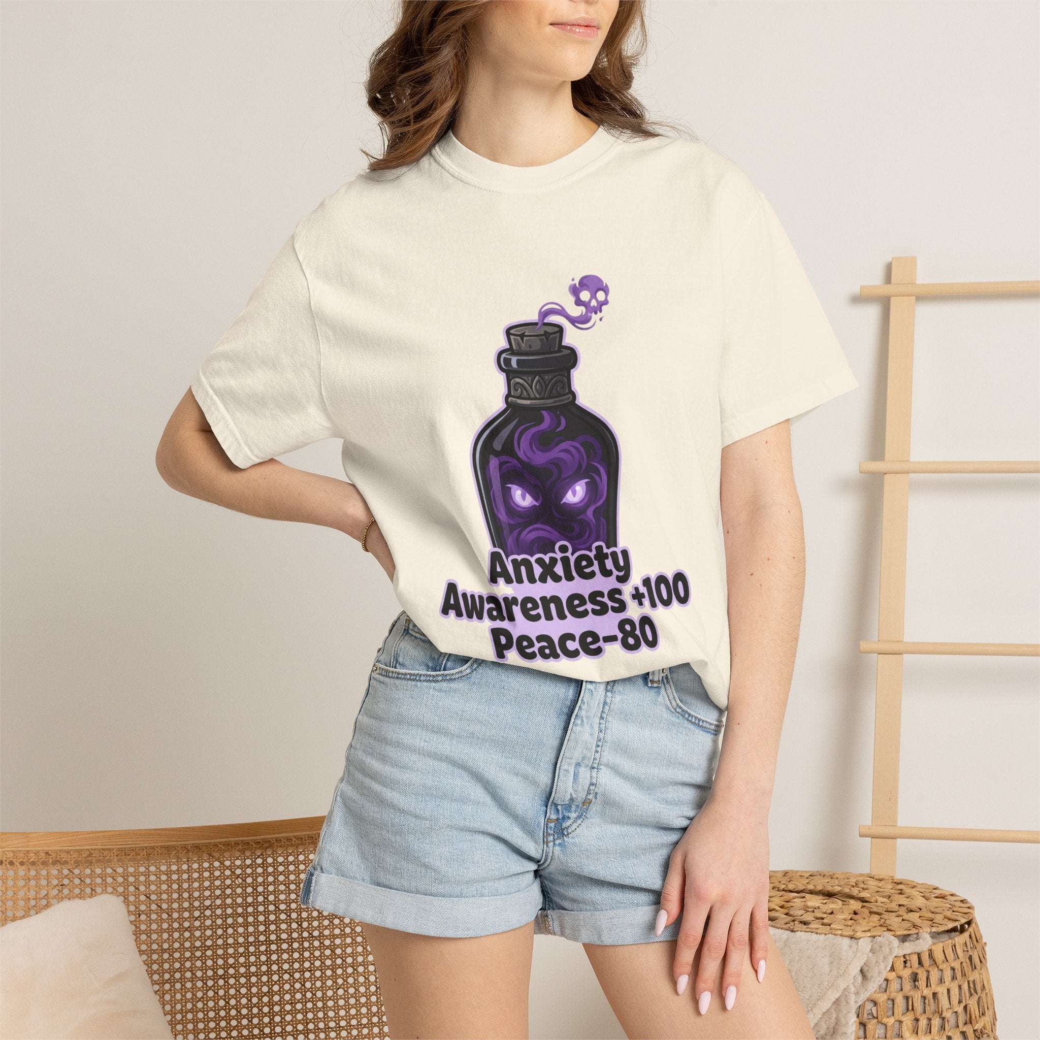 Anxiety Awareness Potion T-shirt | RPG Stat Style Mental Health Tee