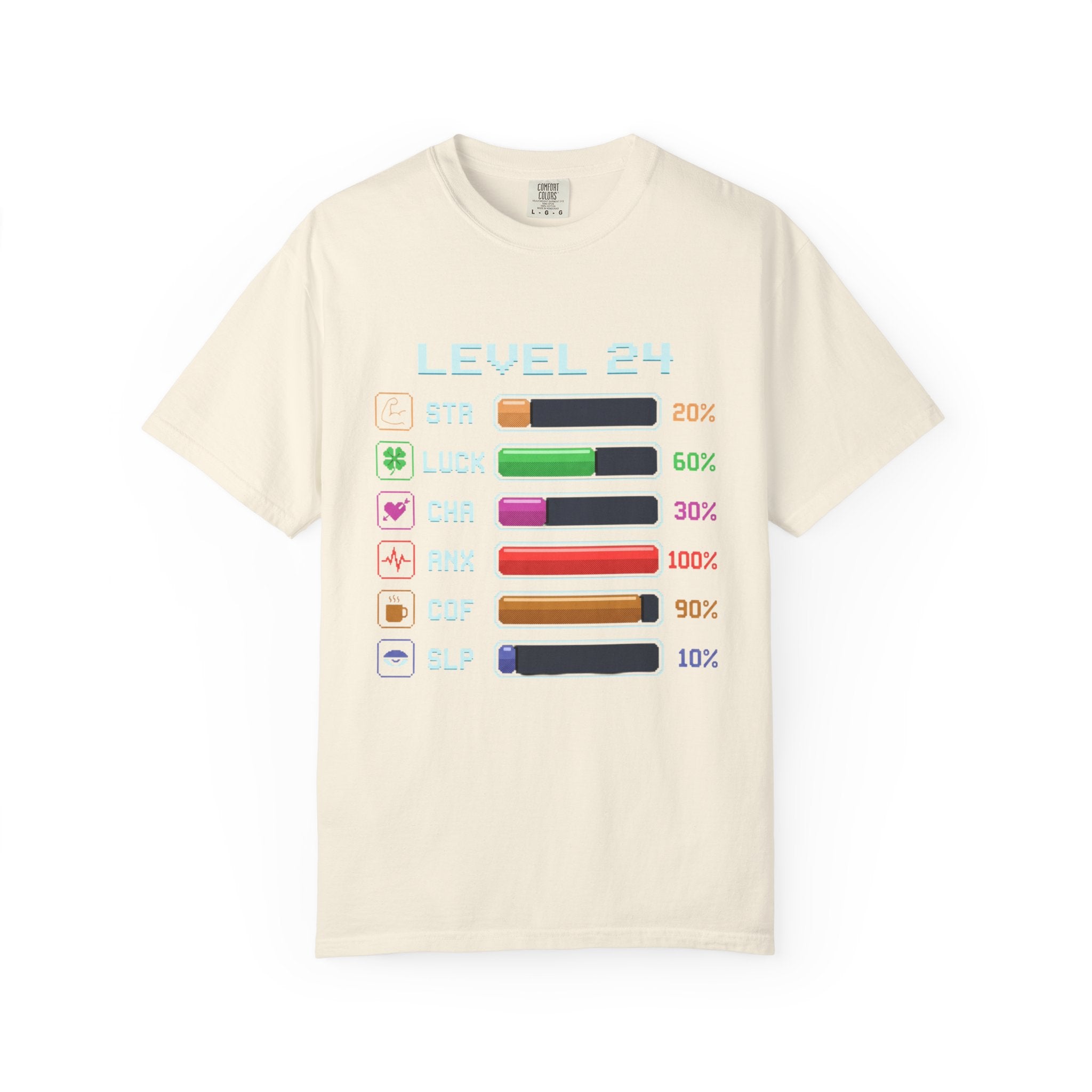 Level 24 Progress Bars T-shirt | Gamer Stats Tee, Birthday Level Shirt