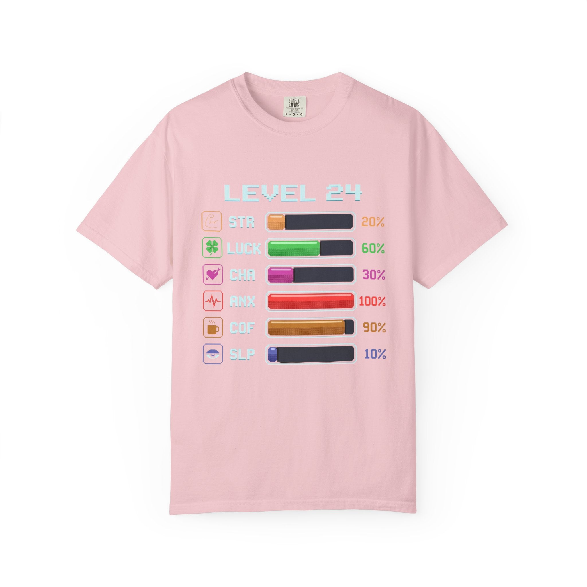 Level 24 Progress Bars T-shirt | Gamer Stats Tee, Birthday Level Shirt