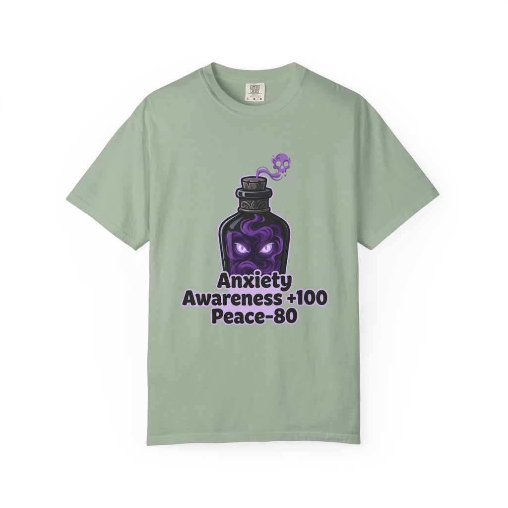 Anxiety Awareness Potion T-shirt | RPG Stat Style Mental Health Tee