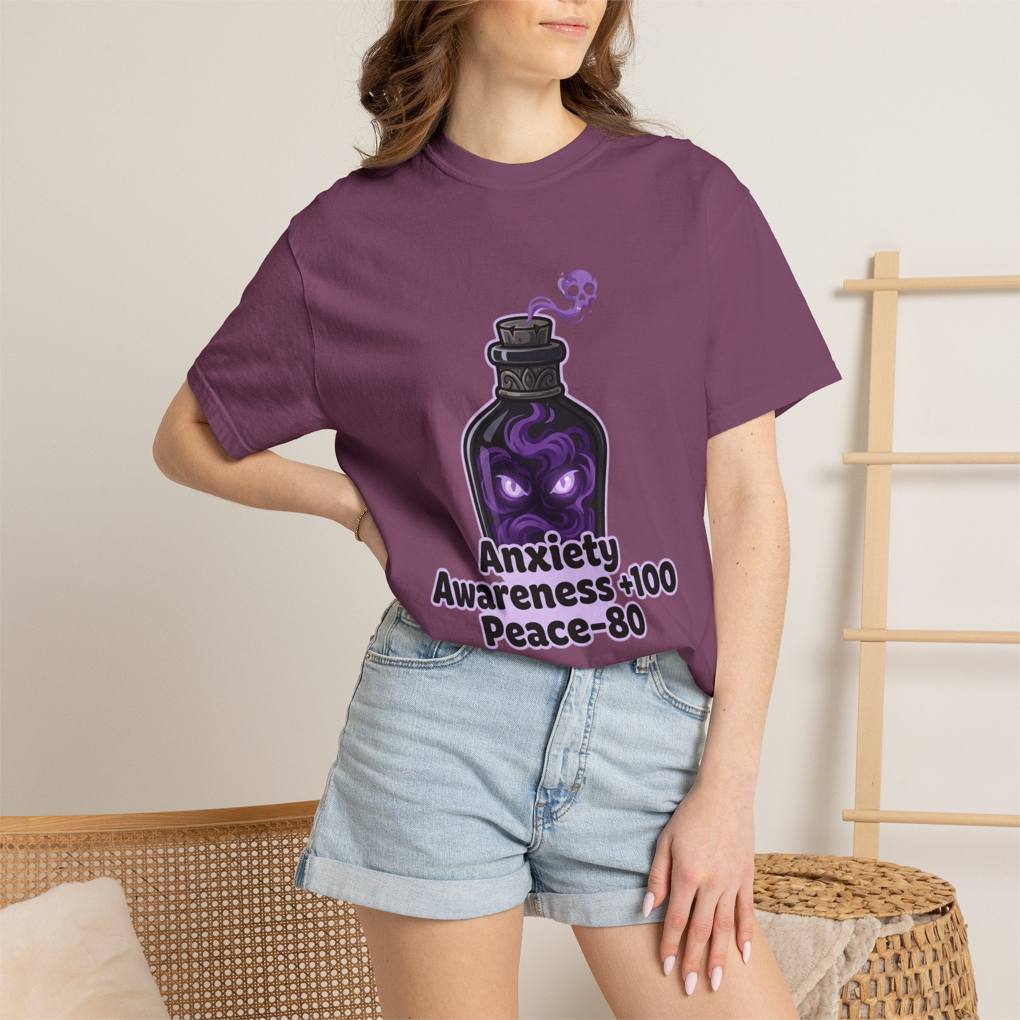 Anxiety Awareness Potion T-shirt | RPG Stat Style Mental Health Tee