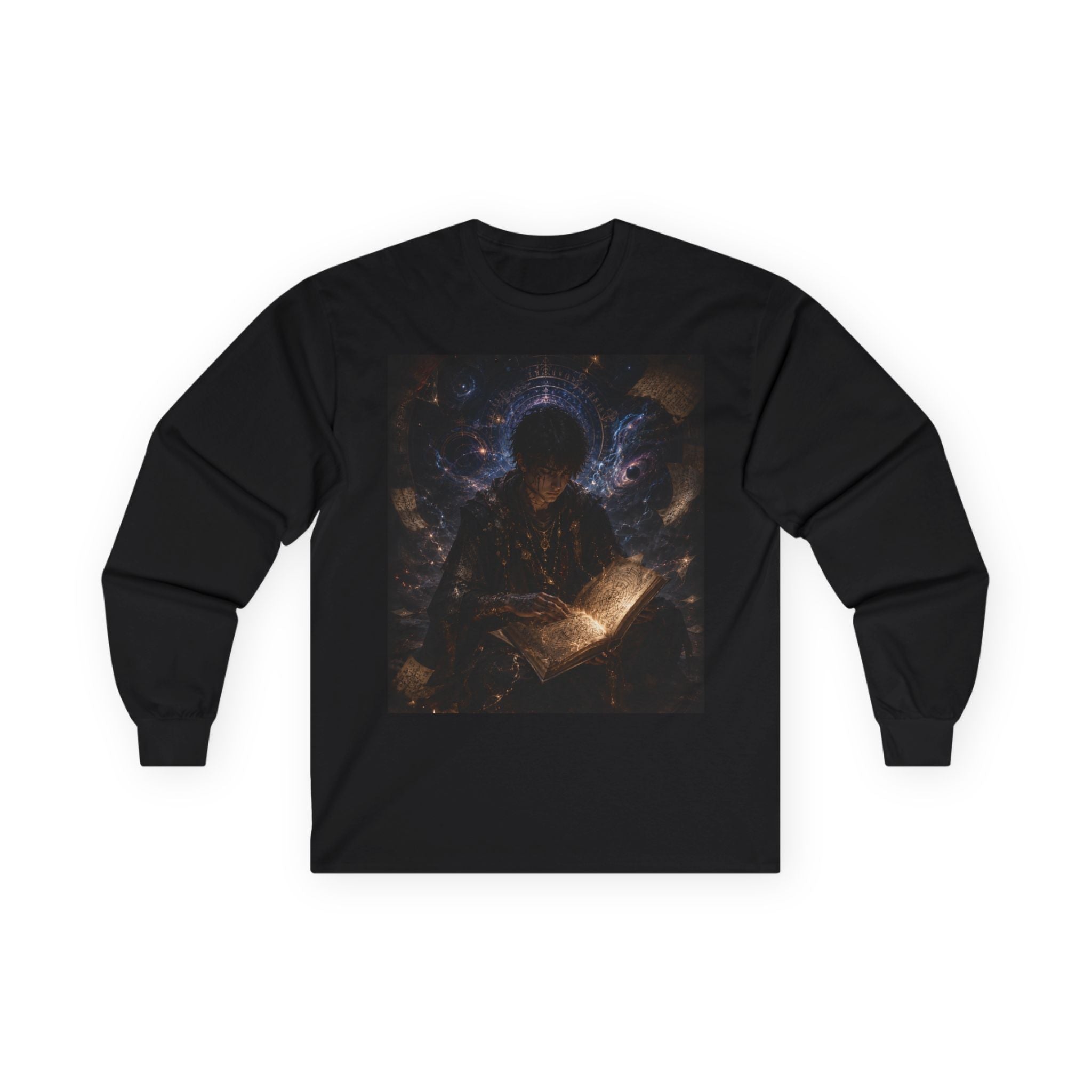 Child Reading Starry Book, Long Sleeve Tee | Mystic Night Illustration